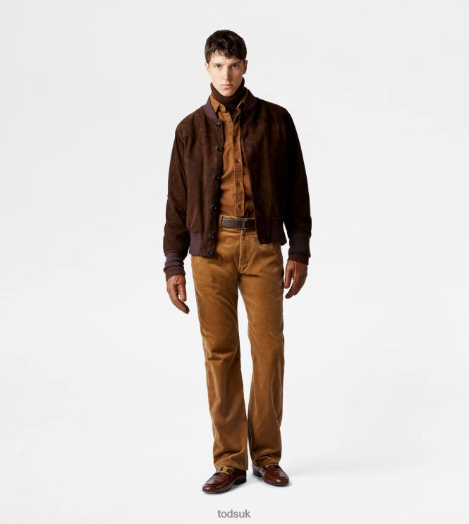 Tod's Men Bomber Jacket in Suede 602L841096 Brown