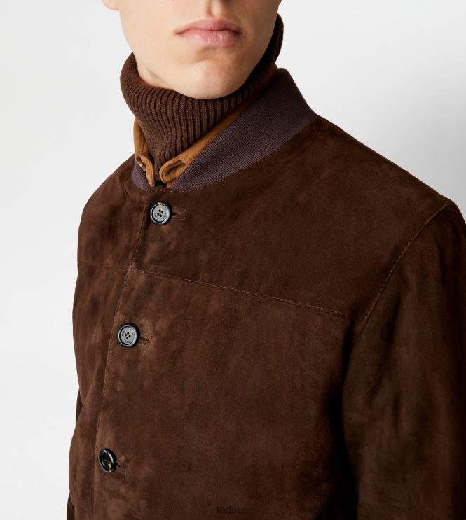 Tod's Men Bomber Jacket in Suede 602L841096 Brown