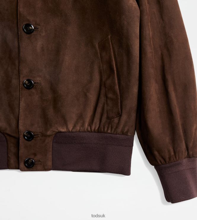 Tod's Men Bomber Jacket in Suede 602L841096 Brown