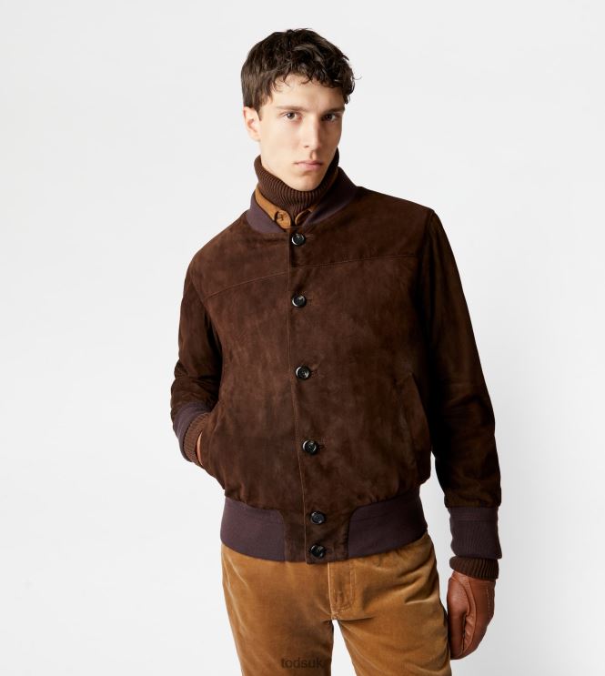 Tod's Men Bomber Jacket in Suede 602L841096 Brown