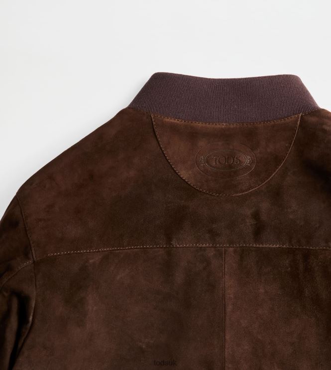 Tod's Men Bomber Jacket in Suede 602L841096 Brown