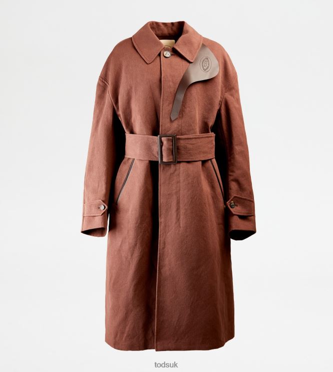 Tod's Women Overcoat With Leather Inserts 602L84596 Brown