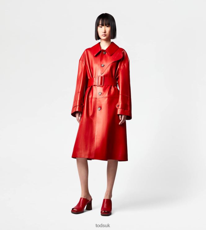 Tod's Women Trench Coat in Leather 602L84593 Red