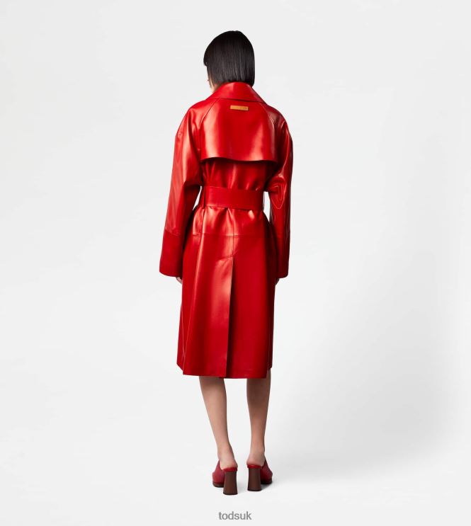 Tod's Women Trench Coat in Leather 602L84593 Red