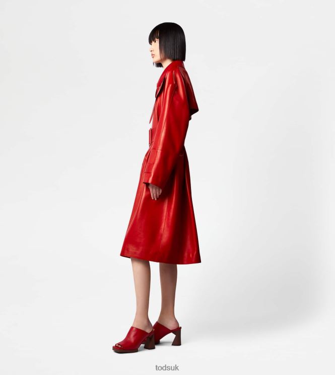 Tod's Women Trench Coat in Leather 602L84593 Red