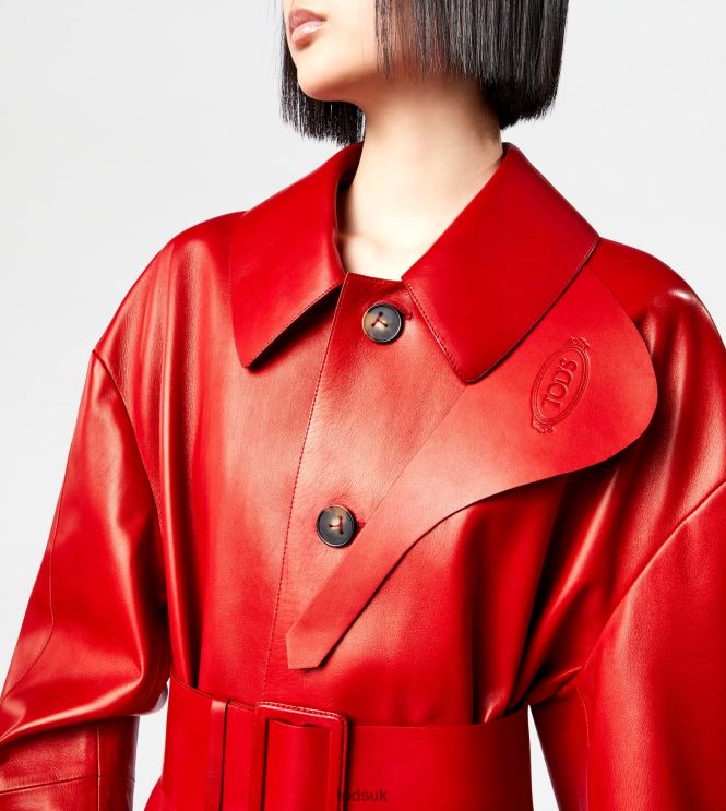 Tod's Women Trench Coat in Leather 602L84593 Red
