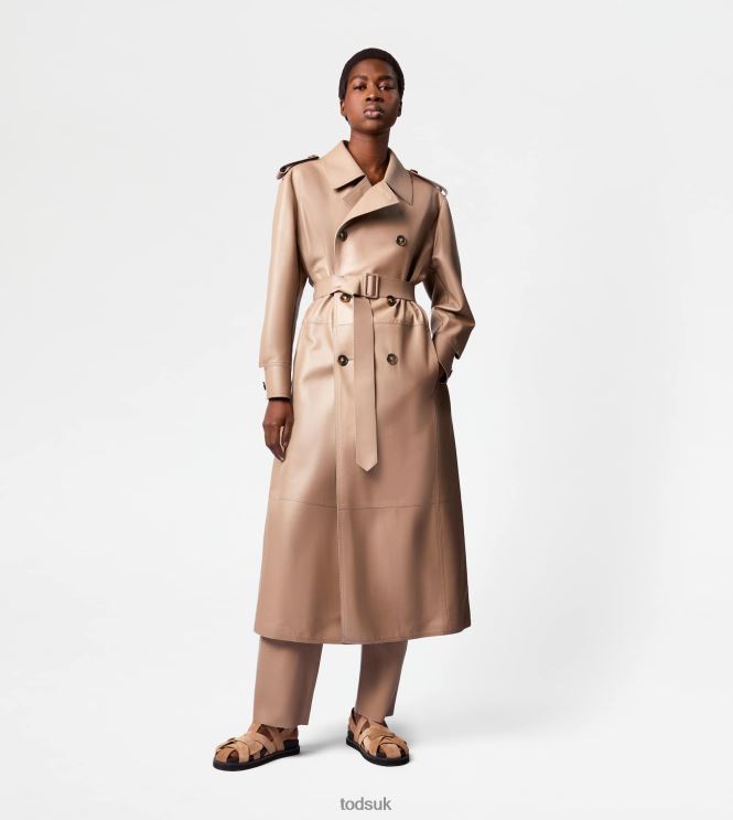 Tod's Women Trench Coat in Leather 602L84595 Beige