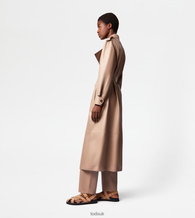 Tod's Women Trench Coat in Leather 602L84595 Beige