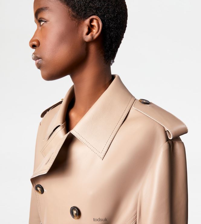 Tod's Women Trench Coat in Leather 602L84595 Beige