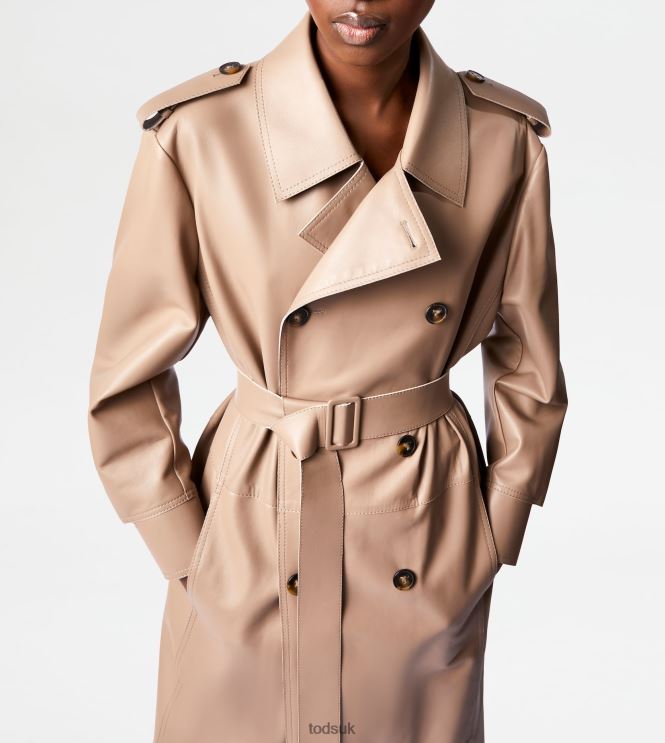 Tod's Women Trench Coat in Leather 602L84595 Beige