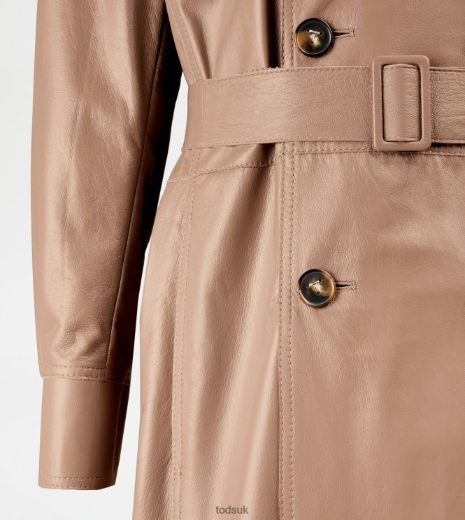 Tod's Women Trench Coat in Leather 602L84595 Beige