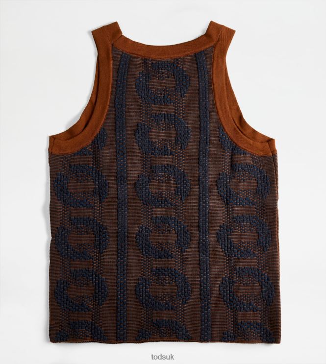 Tod's Women Top Jacquard 602L84580 Brown/Blue