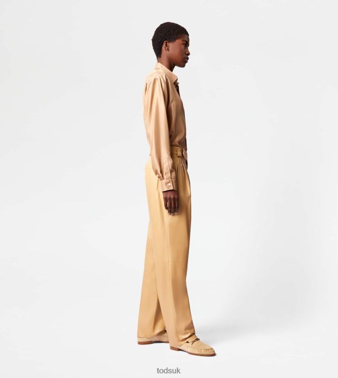Tod's Women Pants in Leather 602L84553 Beige