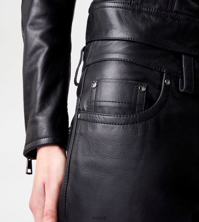 Tod's Women Pants in Leather 602L84602 Black