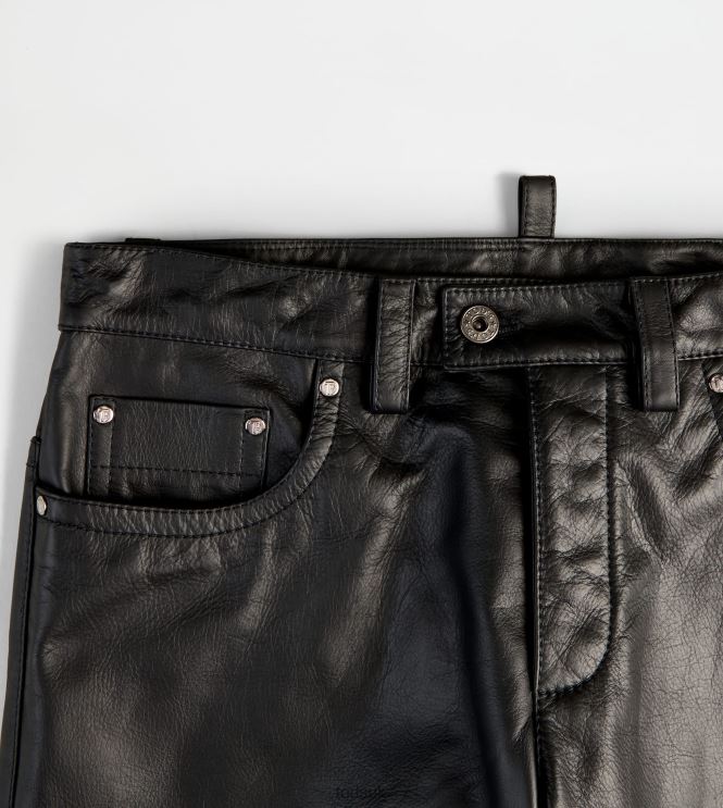 Tod's Women Pants in Leather 602L84602 Black