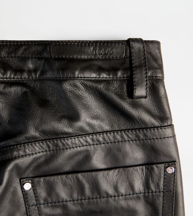 Tod's Women Pants in Leather 602L84602 Black