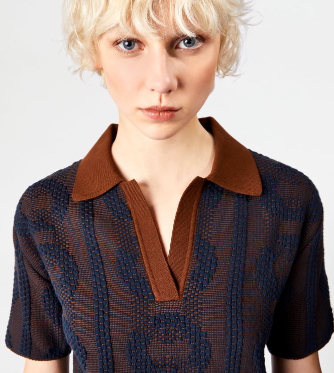Tod's Women Jacquard Polo Shirt 602L84577 Brown/Blue