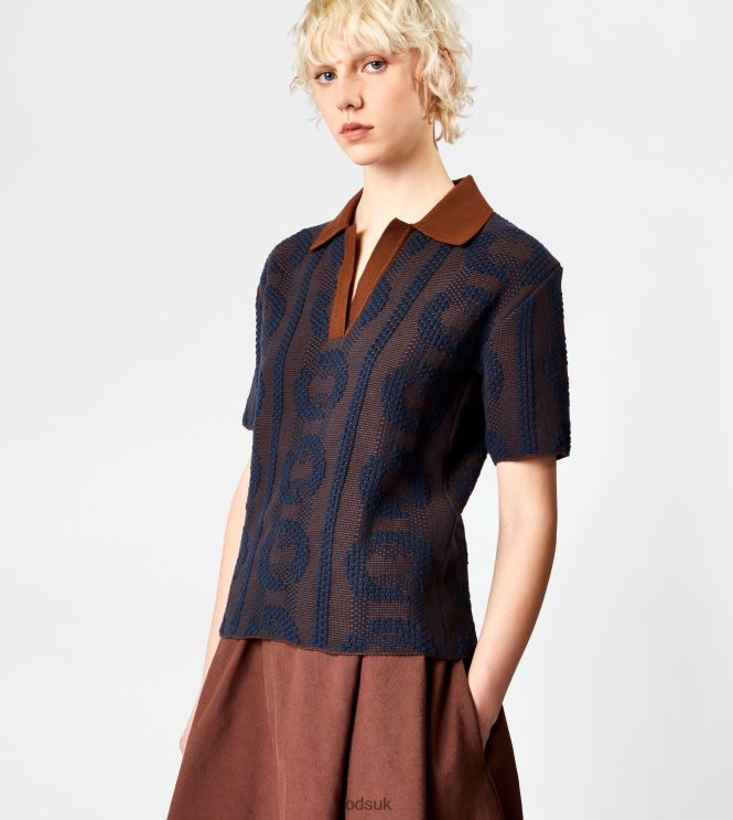 Tod's Women Jacquard Polo Shirt 602L84577 Brown/Blue