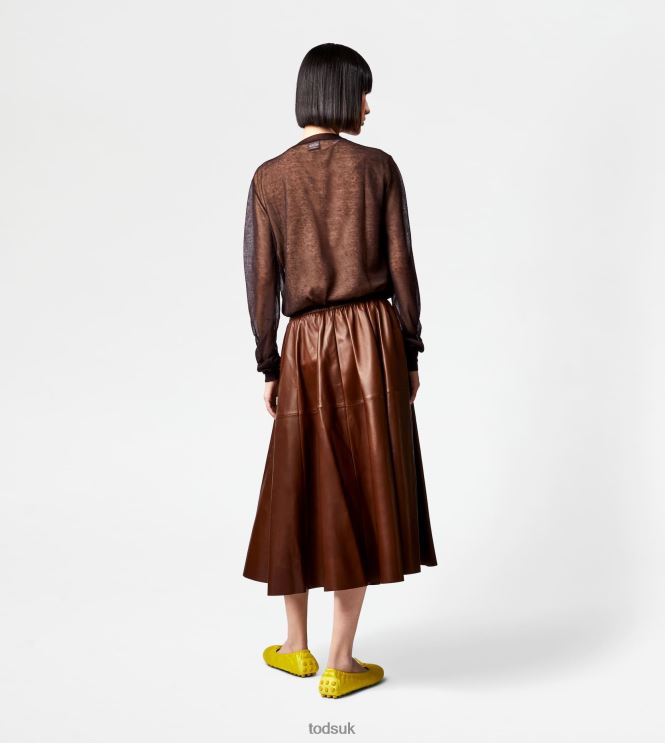 Tod's Women Flared Skirt in Leather 602L84571 Brown