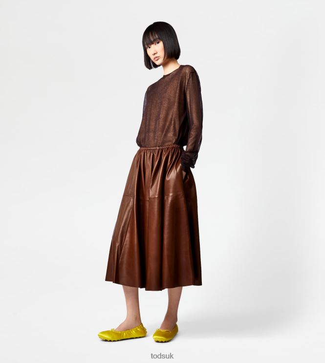 Tod's Women Flared Skirt in Leather 602L84571 Brown