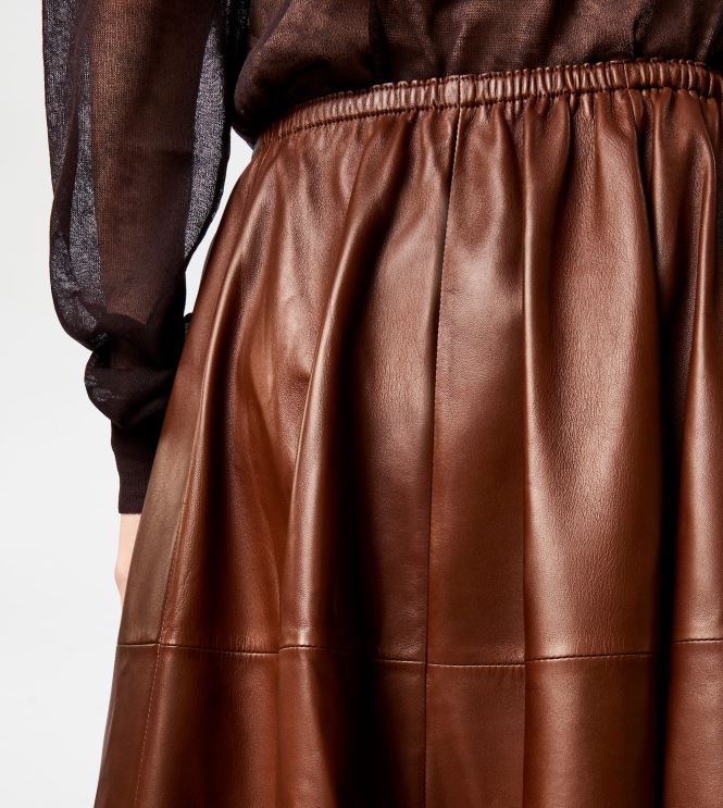 Tod's Women Flared Skirt in Leather 602L84571 Brown