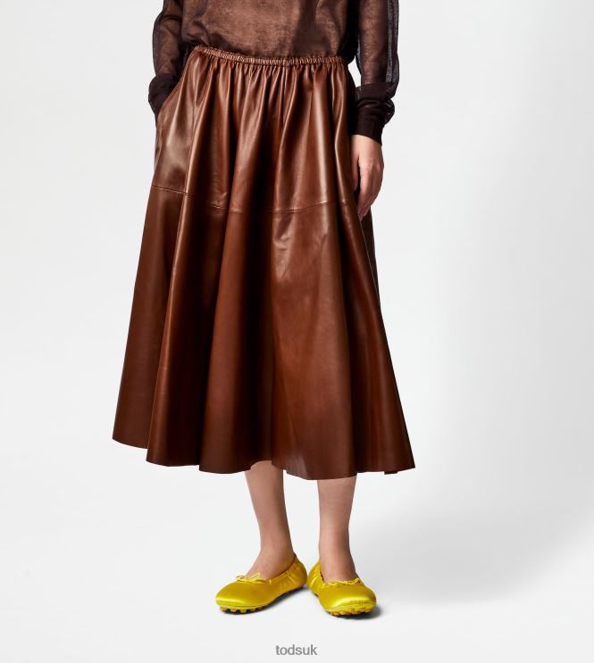 Tod's Women Flared Skirt in Leather 602L84571 Brown