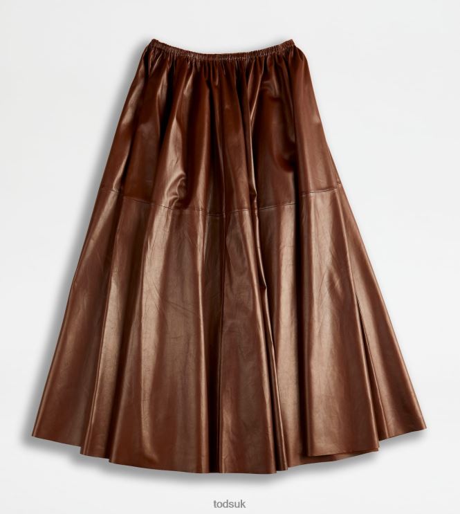 Tod's Women Flared Skirt in Leather 602L84571 Brown