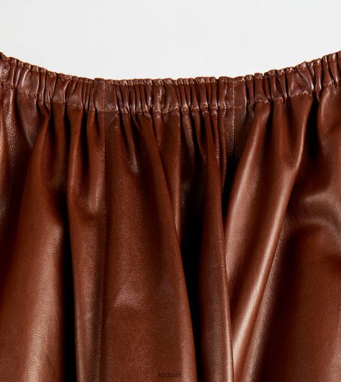 Tod's Women Flared Skirt in Leather 602L84571 Brown