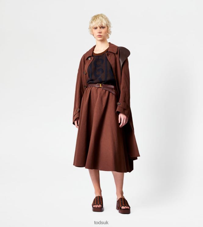 Tod's Women Linen Blend Flared Skirt 602L84578 Brown