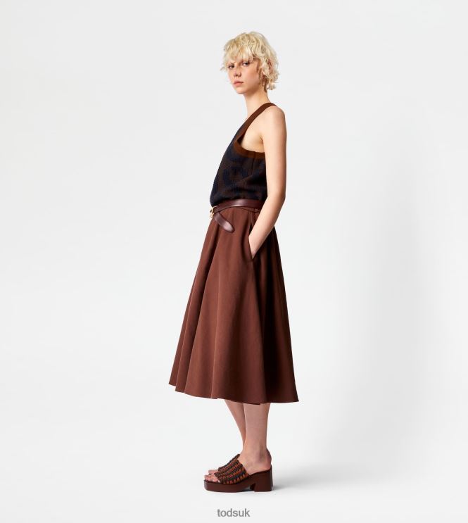 Tod's Women Linen Blend Flared Skirt 602L84578 Brown