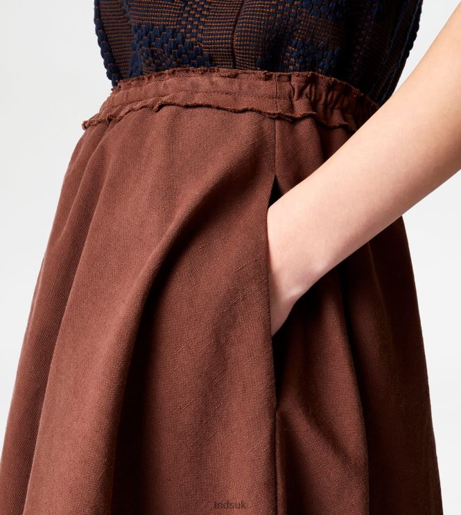 Tod's Women Linen Blend Flared Skirt 602L84578 Brown