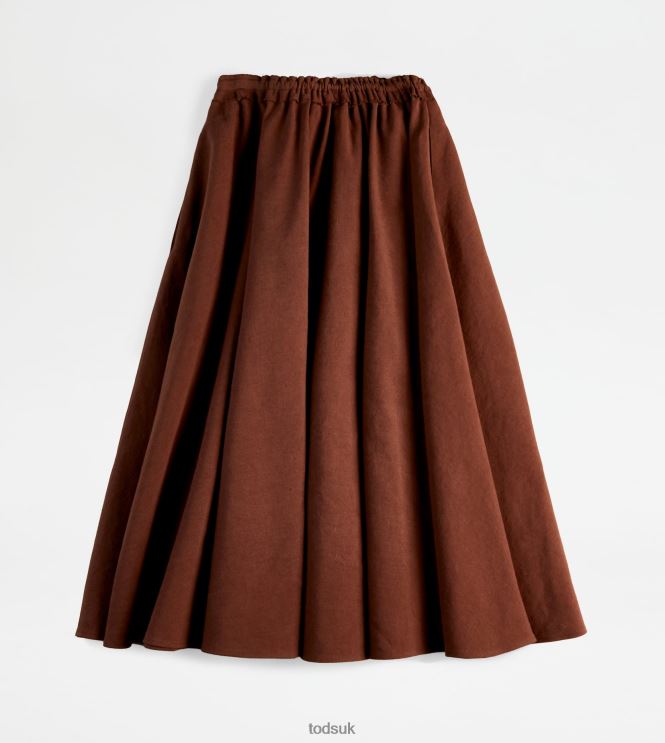 Tod's Women Linen Blend Flared Skirt 602L84578 Brown