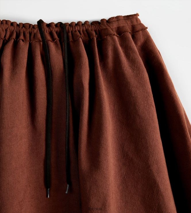 Tod's Women Linen Blend Flared Skirt 602L84578 Brown