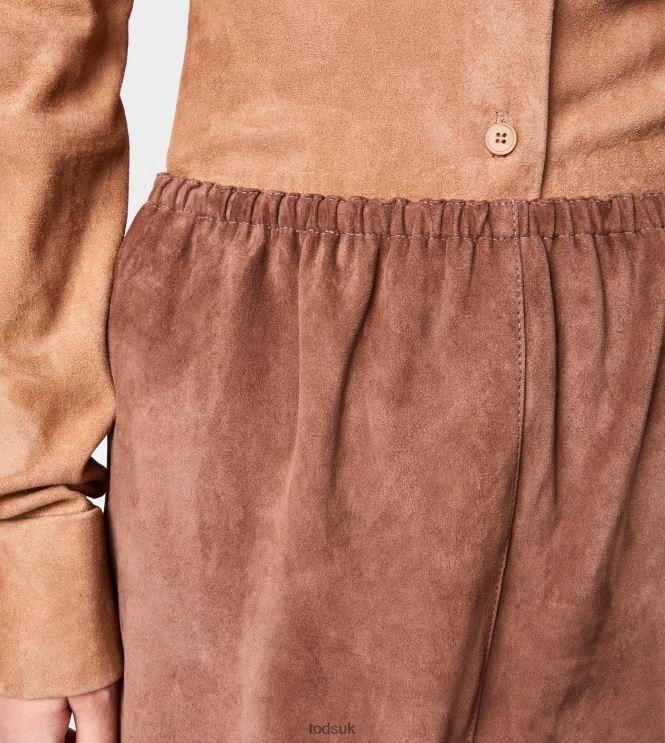 Tod's Women Long Skirt in Suede 602L84573 Brown