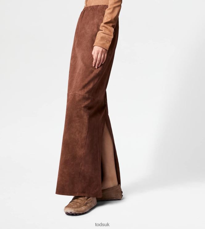 Tod's Women Long Skirt in Suede 602L84573 Brown