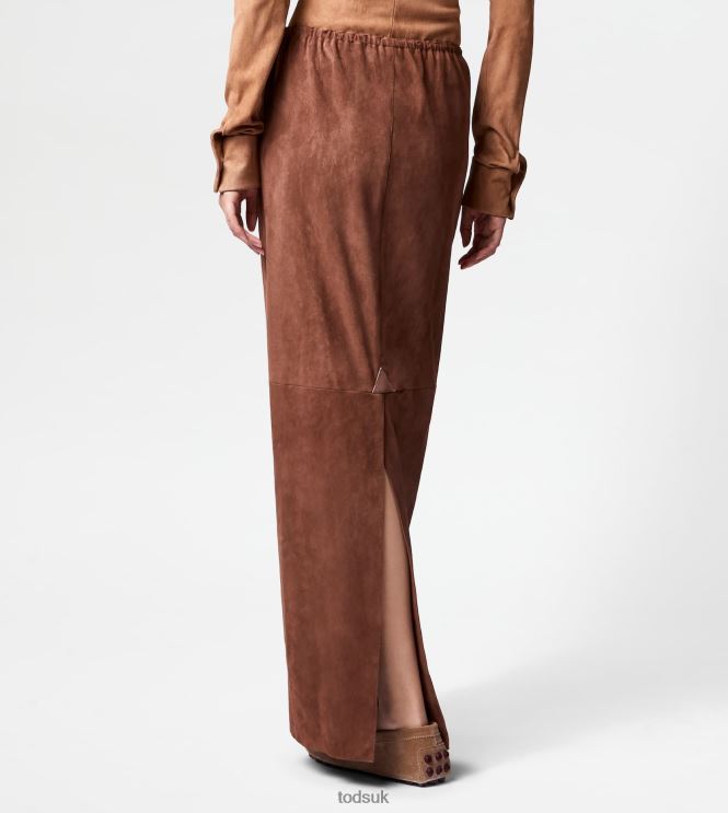 Tod's Women Long Skirt in Suede 602L84573 Brown