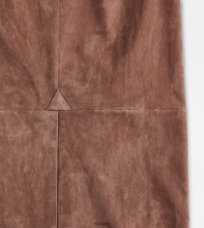 Tod's Women Long Skirt in Suede 602L84573 Brown