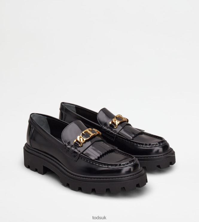 Tod's Women Fringed Loafers in Leather 602L847 Black