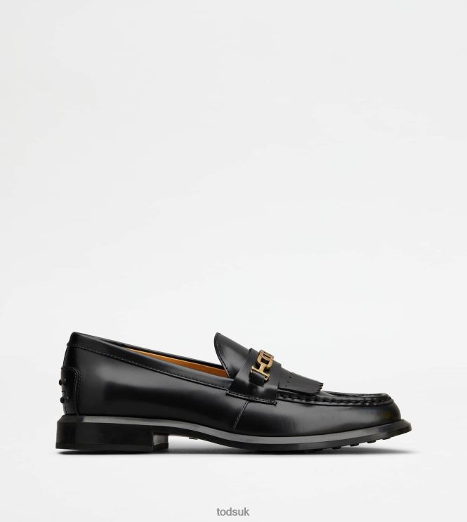 Tod's Women Loafers in Leather with Fringes 602L8442 Black